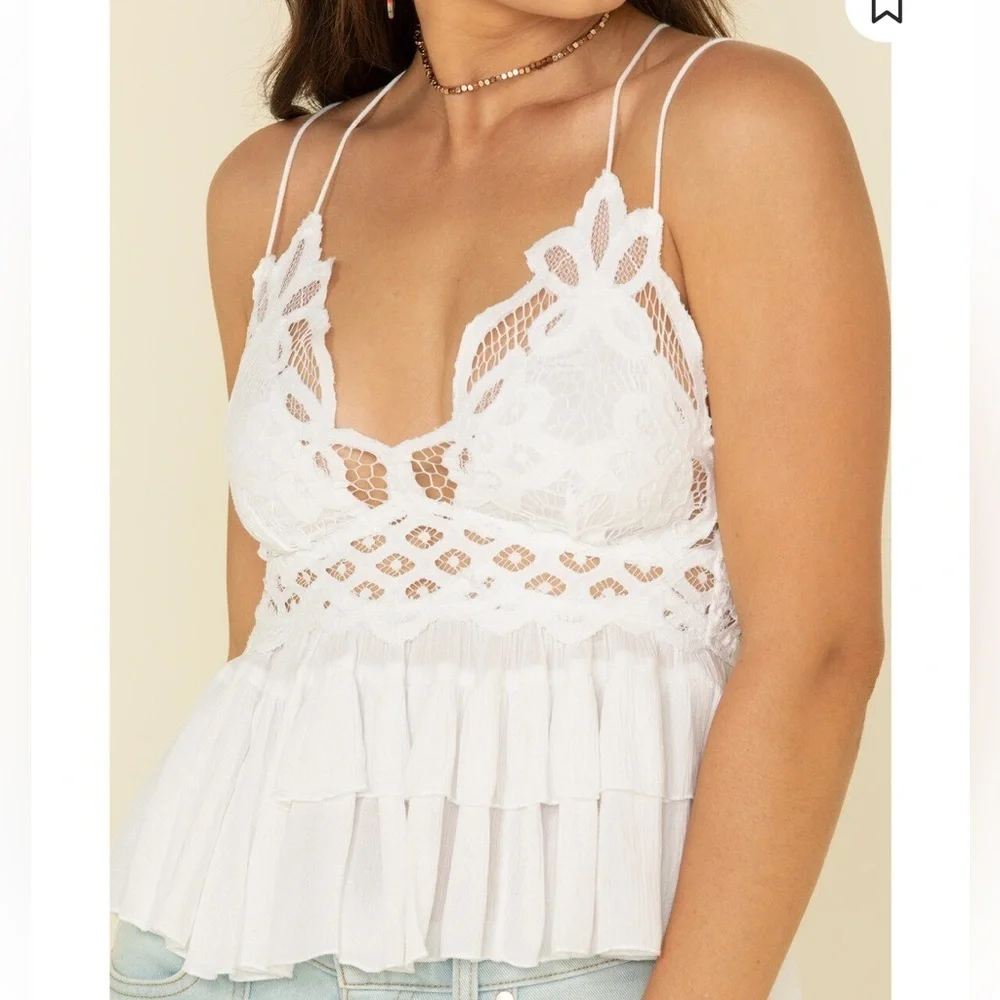 NWT FREE PEOPLE WOMEN'S ADELLA CAMI LACE RUFFLED TANK TOP